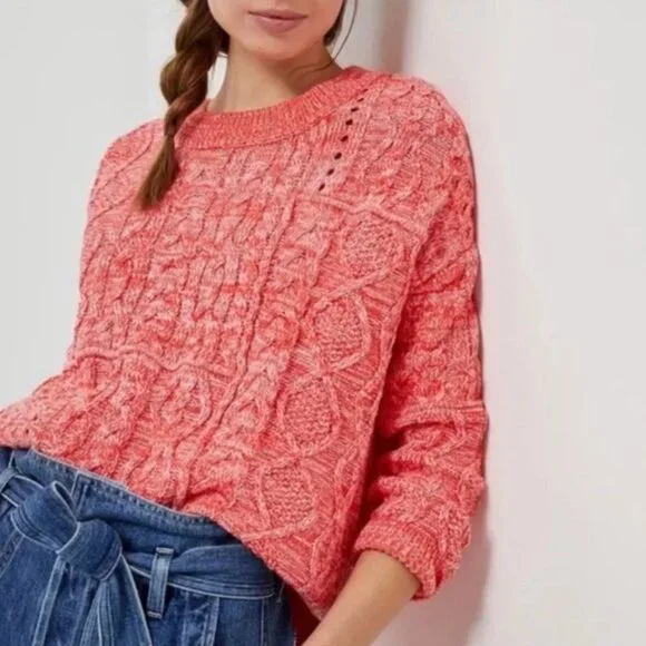 NWT Anthropologie Pilcro Jasmine Red Cable Knit Oversized Sweater - XL - Picture 2 of 9